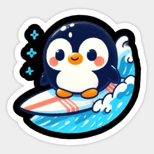 Kawaii penguin surfing Sticker